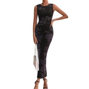 NWT PRETTYGARDEN  Spring Mesh Sleeveless Bodycon Ruched Floral Maxi Dress size M